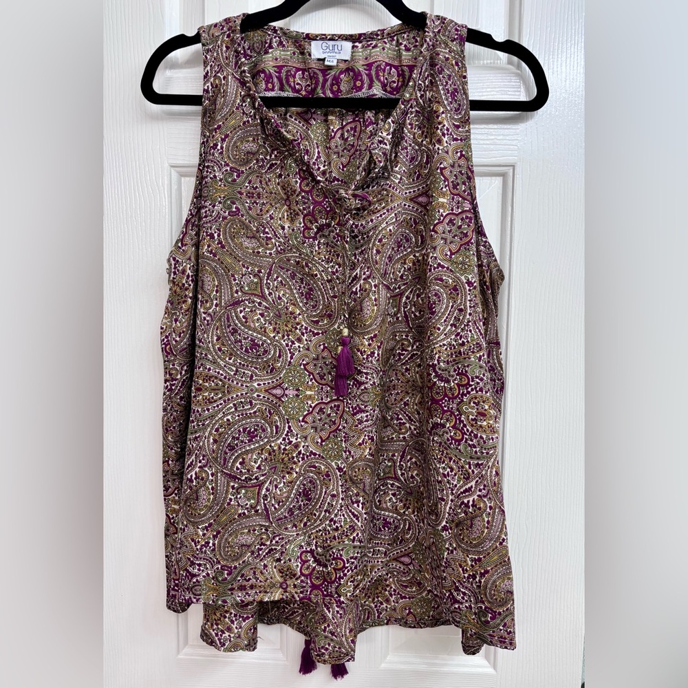 Guru for Life Paisley Sleeveless Blouse in Purple and Olive